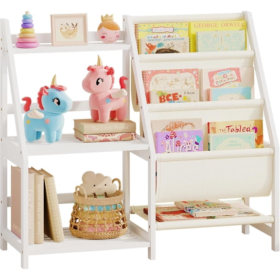 Kids Bookshelf and Toy Storage, 3 Tier Toddler Book Shelf, Montessori Bookshelf Baby Bookcase for Nursery, Bedroom, Playroom, Toy Storage Organizer, White