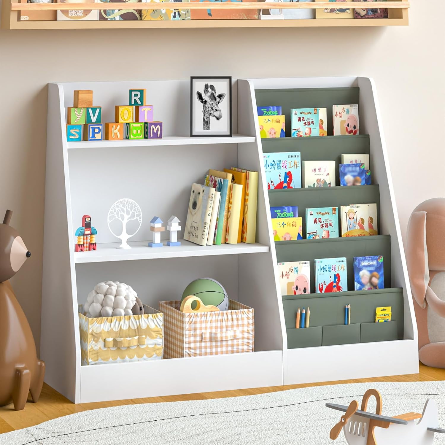 Kids Bookshelf and Toy Storage, 3 Tier Wooden Kids Bookcase with