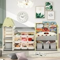 thumbnail image 1 of Kids Bookshelf Toy Storage Organizer with 17 Bins and 4 Bookshelves, Multi-functional Nursery Organizer Kids Furniture Set Toy Storage Cabinet Unit with HDPE Shelf and Bins for Playroom, Light Green, 1 of 7