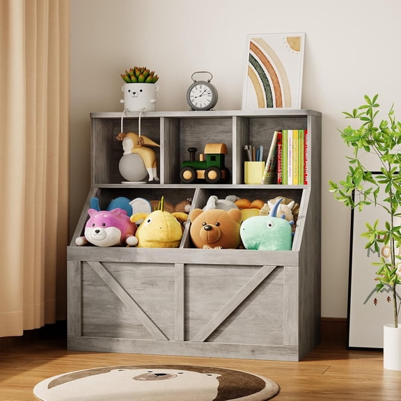 Kids Bookshelf & Toy Storage Organizer, 3-Cube Open Shelves with 2 Storage Bins, Toddler Bookcase for Playroom, Nursery, Kids Room, Bedroom, Daycare