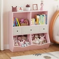 thumbnail image 1 of Kids Bookshelf and Toy Storage Organizer with 3 Movable Drawers, 36.6" Floor Storage Cabinet Toy Chest with 4 Cubbies, Multifunctional Storage Chest for Nursery, Playroom, Bedroom, 1 of 9