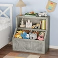 thumbnail image 1 of Kids Bookshelf and Toy Storage Organizer with Anti-Tipping Device, 32" Tall Bookcase Cabinet, Waterproof Kids Cubbies for Nursery, Playroom, Bedroom, Classroom, Daycare, Washed Gray, 1 of 8