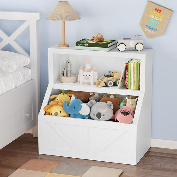 Kids Bookshelf and Toy Storage Organizer with Anti-Tipping Device, 32" Tall Bookcase Cabinet, Waterproof Kids Cubbies for Nursery, Playroom, Bedroom, Classroom, Daycare, White
