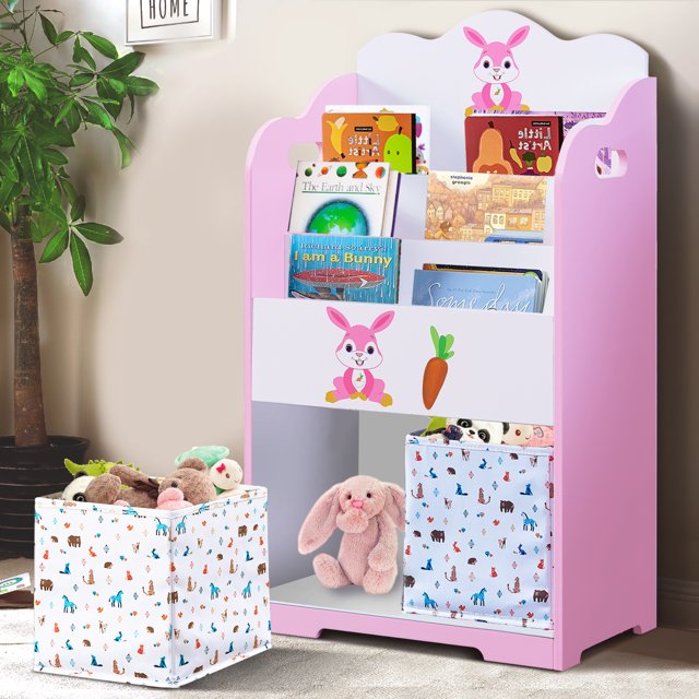 Kids Bookshelf and Toy Storage Organizer, Small Toddler Book Shelf with