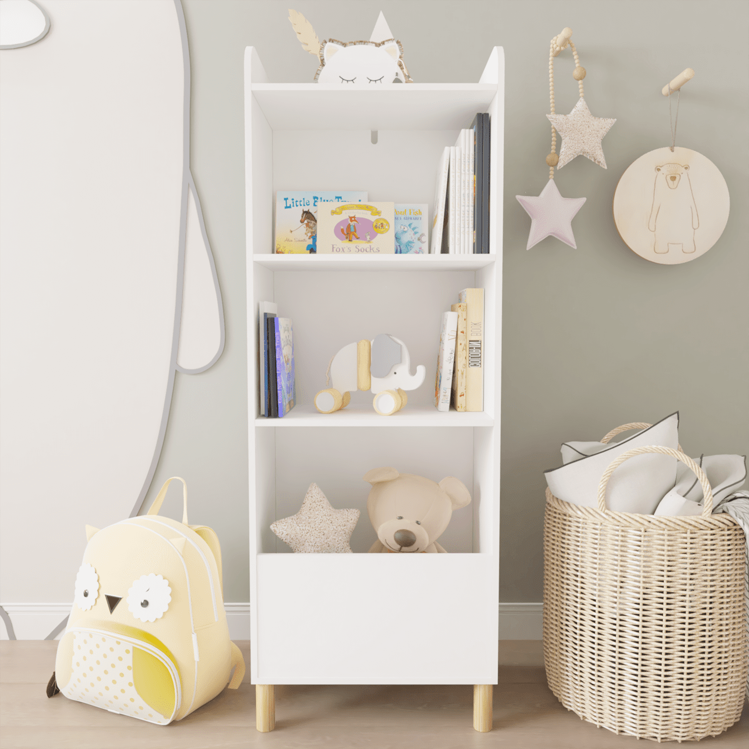 Kids Bookshelf & Toy Storage, Seizeen Wooden Raised Bookcase for