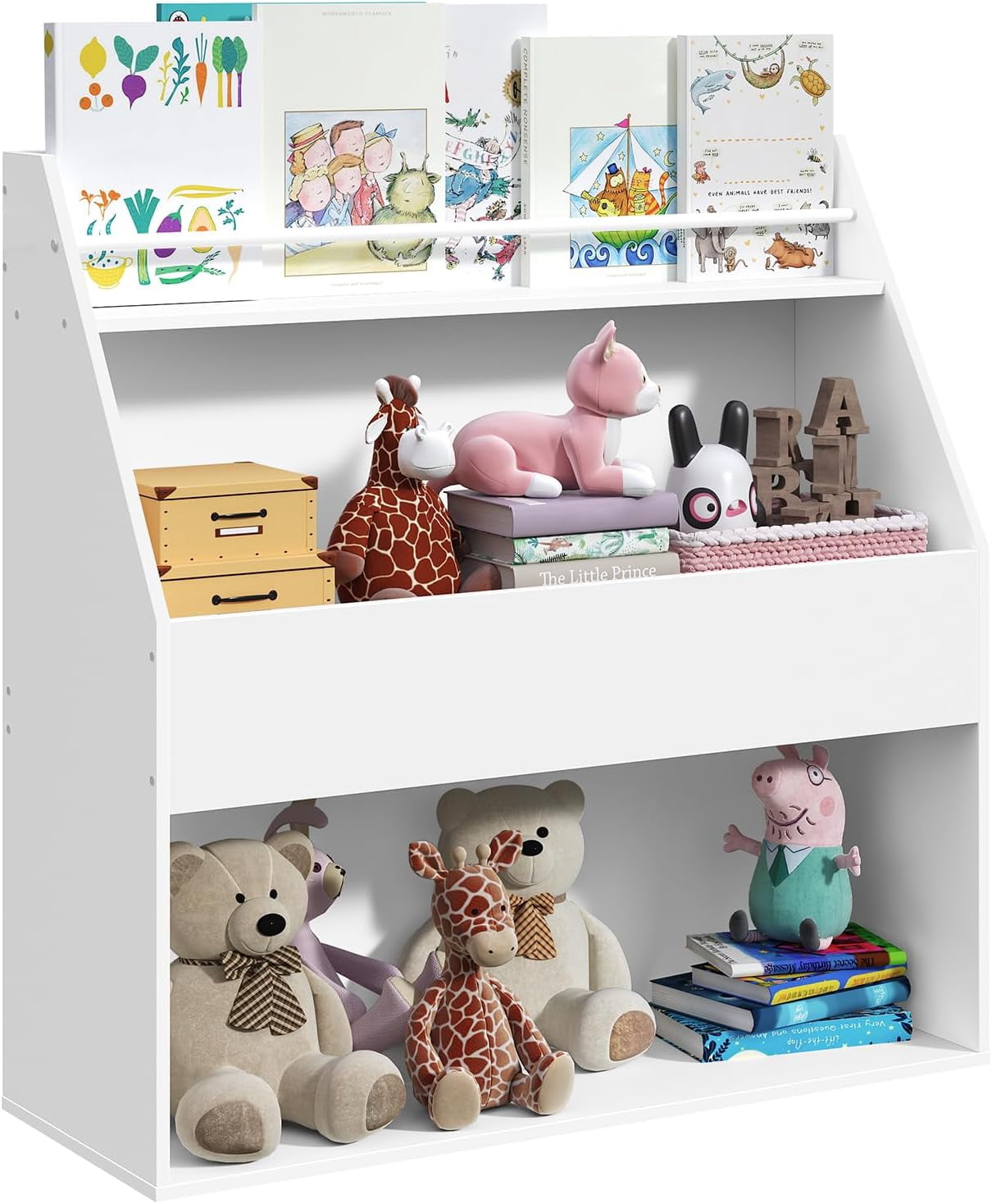 Kids Bookshelf and Toy Storage, Wooden Children Bookcase with 2 Cubbies ...