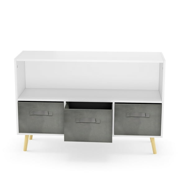 Kids Bookshelf With Collapsible Fabric Drawers Storage Organizer With Bookcase For Bedroom Living Room