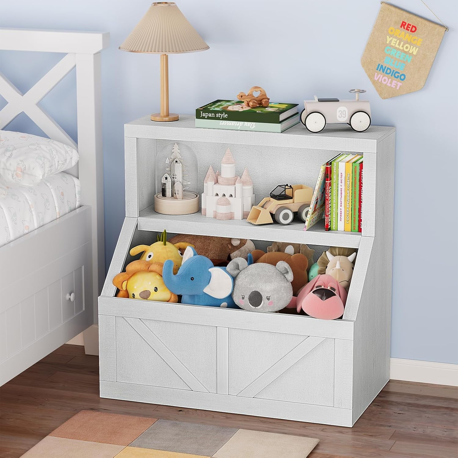 Kids Bookshelf, Wooden Toy Storage Organizer with Cubby, Toddler Bookcases Fit for Playroom, Children's Room, Bedroom, Nursery School