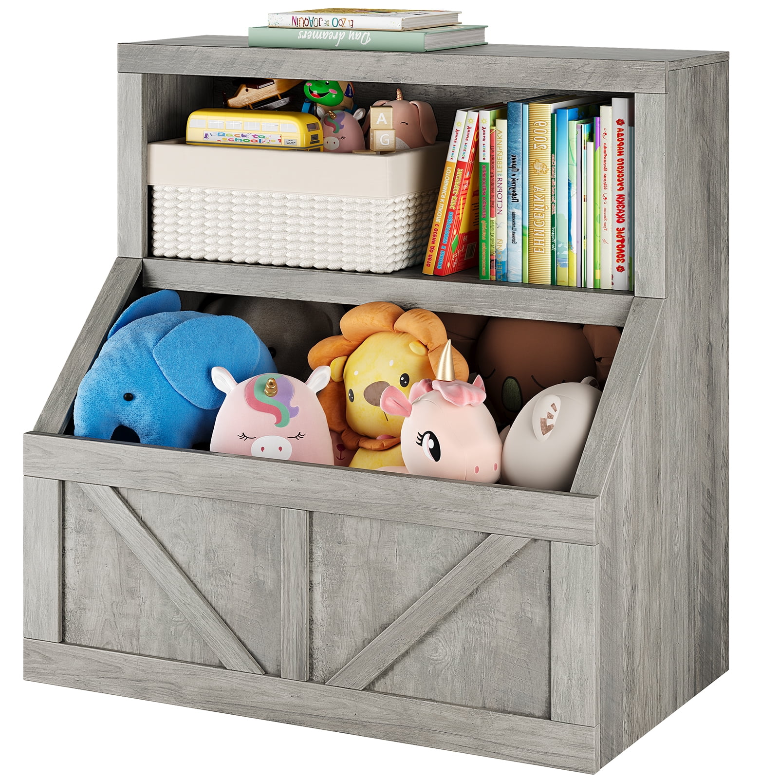 Kids Bookshelf Wooden Toy Storage Organizer with Cubby, Toddler Bookcases for Playroom, Children's Room, Bedroom, Nursery School