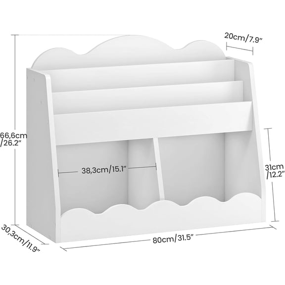 Kids Bookshelf and Toy Storage, Cloud-Shaped Children's Bookcase with 2 Toy Cubes, Wooden Organizer for Playroom Nursery Living Room, White