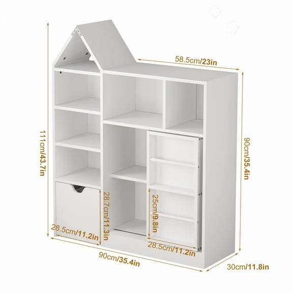 Kids Bookshelf and Toy Storage Organizer,3-Tier Sling Bookcase,Children's Book and Toy Storage for Kids Room,Playroom,White