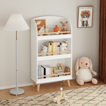 Kids Bookshelf with legs, 3-Tier Bookcase, Book Organizer, toy Storage Cabinet Organizer  for Kids Rooms/Bedroom/Playroom/Toy, White