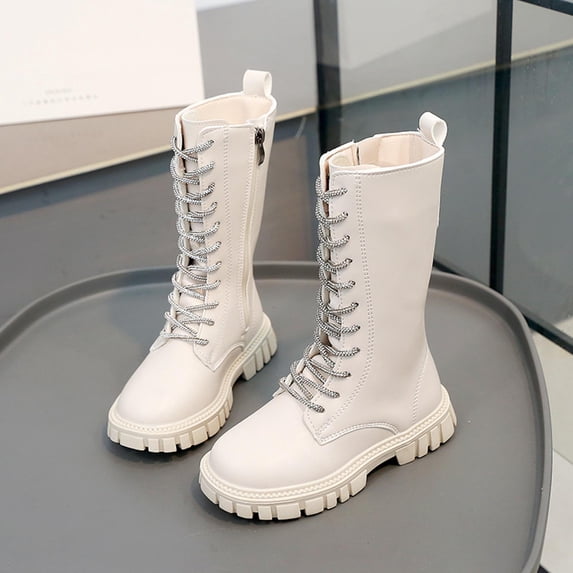 Kids Boots Girls Fall And Winter Solid Color Zipper Mid-Calf Leather Boots Fashionable Student Boots For Little Girls Princess Boots Casual And Versatile With Lining Shoes