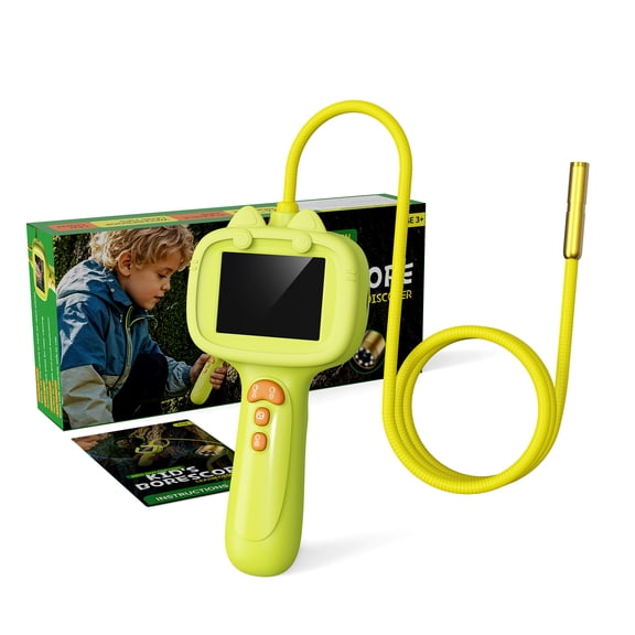 ACROSLY Kids Borescope Camera 2.4-Inch Screen with 8 LED Lights, STEM Learning Digital Toy Camera, Yellow