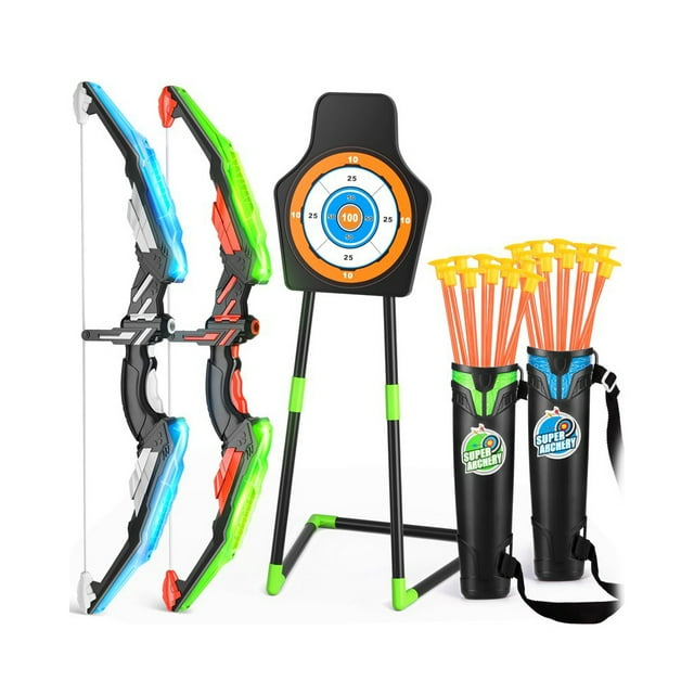 Kids Bow Arrow Set With Lights Luminous Bow And 20 Suction Cup Arrows 