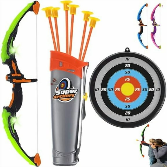 Kids Bow and Arrow Set - Light-Up Archery Set with 6 Suction Arrows,Target and Quiver - Outdoor and Indoor Toy for Boys and Girls Ages 4-12 (Green)