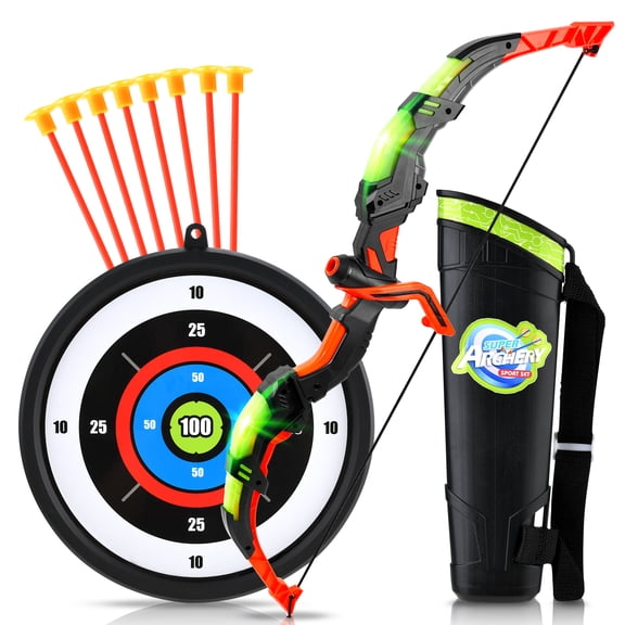 YCFUN Kids Bow and Arrow Set with LED Light-Up Bow and Suction Cup Arrows, Indoor Outdoor Play Archery Toy Set for Boys Girls Ages 3+