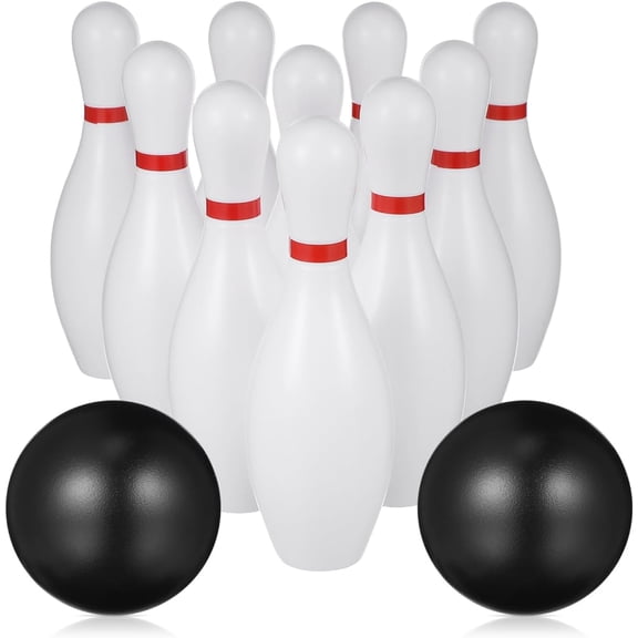Kids Bowling Balls Toy Small Plastic Bowling Set Includes 10 Classical White Pins and 2 Black Balls er Sport Toy for Indoor Outdoor Activities Party Family Games,16cm