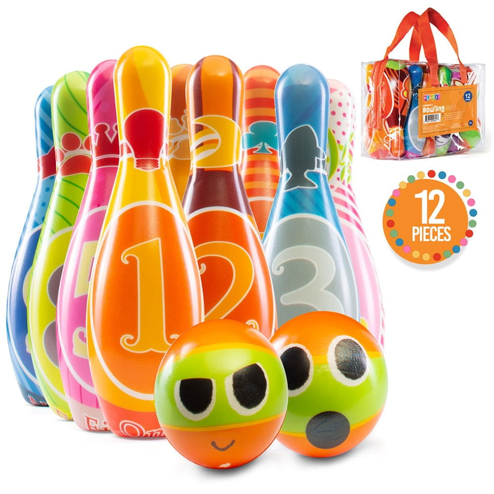 Freecat Kids Bowling Toys Set, Toddler Indoor Outdoor Activity Play Game,  Soft 10 Foam Pins & Two Balls Playset, Birthday Gift for 1-3 Year Old