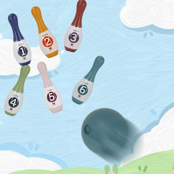 Kids Bowling Set with 6 Pins & 2 Finger-Hole Balls - Indoor/Outdoor Educational Toy for Ages 3+, Green Plastic Family Game Brown