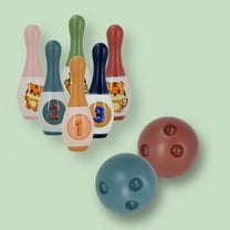 Kids Bowling Set with 6 Pins & 2 Finger-Hole Balls - Indoor/Outdoor Educational Toy for Ages 3 , Green Plastic Family Game Green