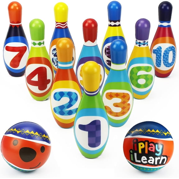 Kids Bowling Toys Set, Toddler Indoor Outdoor Activity Play Game, Soft 10 Foam Pins & Two Balls Playset, Educational, Birthday Party Gift for 18 24 Months, 2 3 Year Old Children Boy Girl