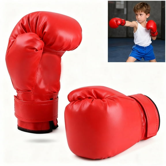 Kids Boxing Gloves 6oz PU Training & Sparring Gloves with Hand Wraps, Youth Boxing Gear for Boys & Girls Ages 4-12, Red, Ideal Gift