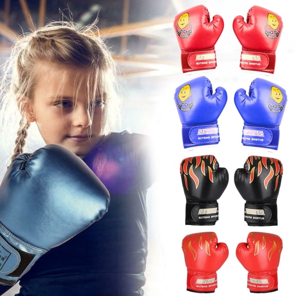 Kids Boxing Gloves, Cartoon PU Leather Sparring Grappling Punch Training Boxing Gloves, 3oz Breathable and Lightweight Children Boxing Gloves with Adjustable Sticky Wrist Strap, Fit 3 to 12 YR