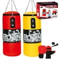 thumbnail image 1 of Kids Boxing Punching Bag Set - 4ft Leather Heavy Boxing Bag with Gloves & Bandage for Kids Children Youth Boxing, MMA, Home Gym & Martial Arts Training Equipment (Unfilled), Yellow, 1 of 10