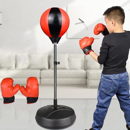 Kids Boxing Stand under $5! Yannianjz Children's Adjustable Indoor Boxing Stand,kidsPunching Bag with Gloves, Adjustable Height Boxing Set, Safe Foam Padding, Fitness and Motor Skills Toy