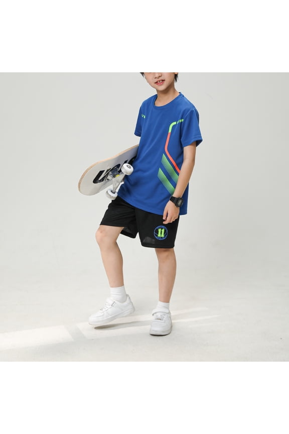 Kids Boy Clothes Blue T Shirts + Shorts Set Crew Neck Baby Summer Clothes Clothes for Boys 9-10 Years
