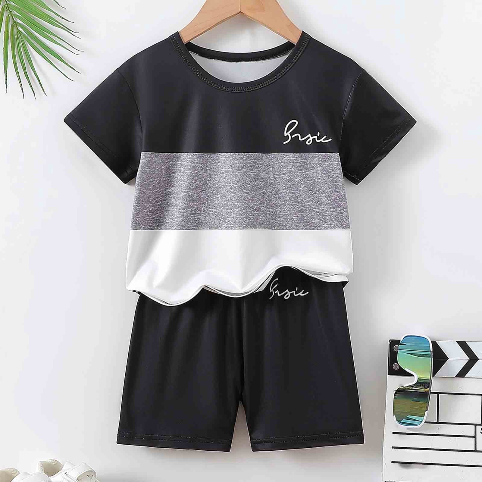 Kids Boy Clothes Colorful Short Sleeve T-Shirt Tops Casual Shorts Crew Neck Summer Clothes Infant Boys Outfits 5-6 Years Cute Boy Clothing