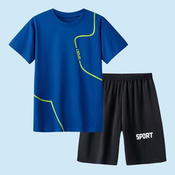 Kids Boy Clothes Outfits Athletic Short-Sleeve Shirt and Active Shorts Set Boys Short Sets Size 14-16