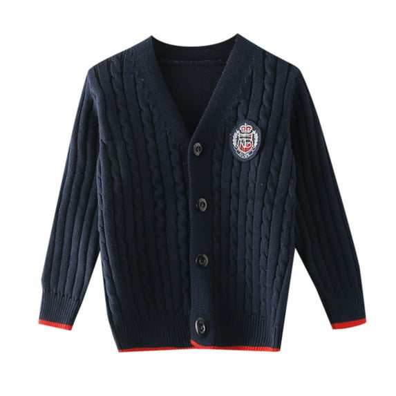 Kids Boy Girl School Uniform Cardigan Sweaters V Neck Basic Solid Button Knitted Cardigan Size 6-7 Y