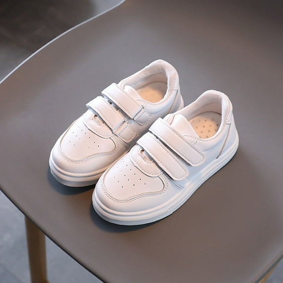 Kids Boy Girl Solid Color Flat Bottom Thick Sole Leather Shoes Child Girls Sports Shoes Kids Sneakers ,Color White,Size 4-4.5Years