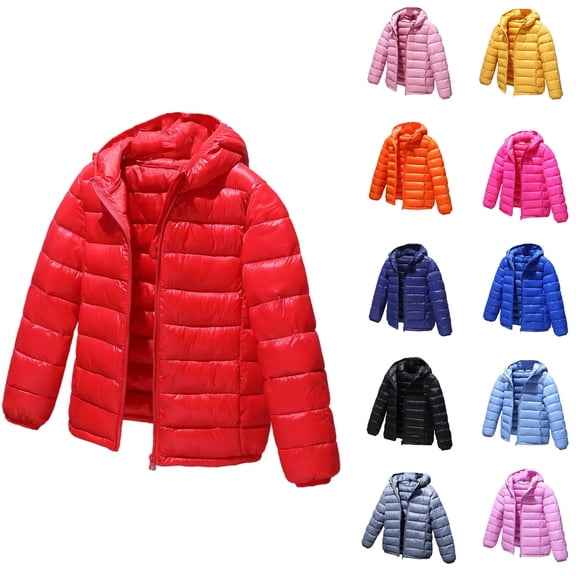 Kids Boy Girl Winter Hooded Cotton-padde Jackets Coats Light Weight Padded Outerwear