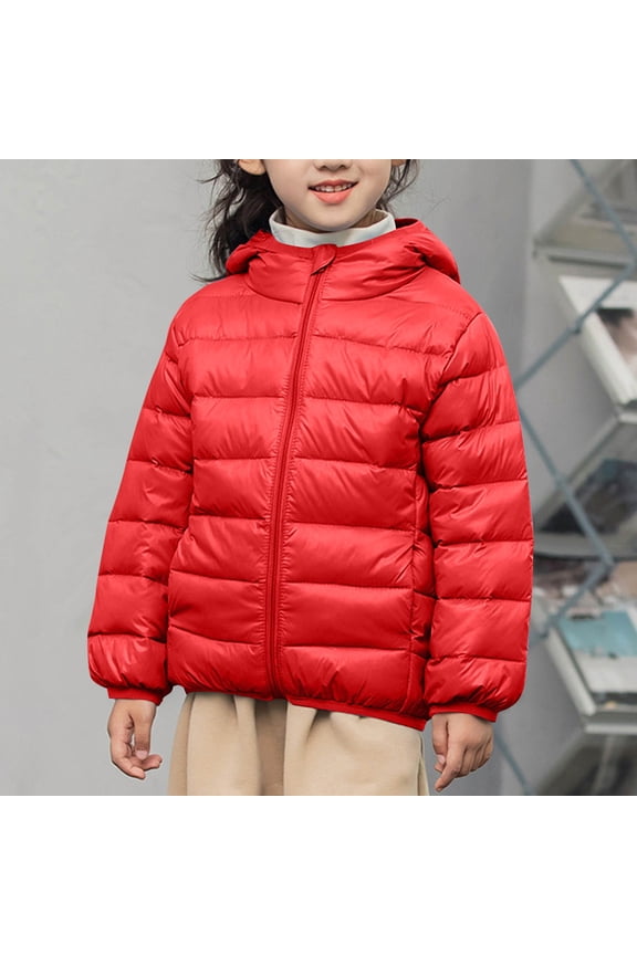 Kids Boy Girl Winter Hooded Puffer Jackets Coats Light Weight Padded Outerwear Reversible Jacket Weather Resistant Quilted Down Coat for Boys and Girls
