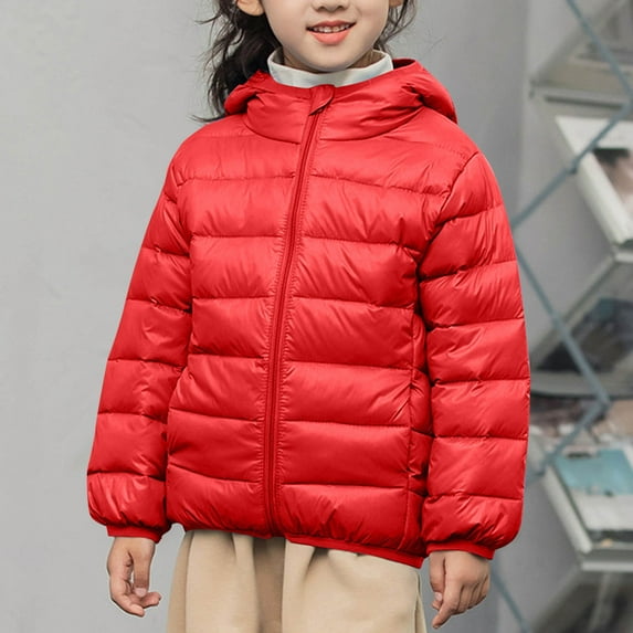Kids Boy Girl Winter Hooded Puffer Jackets Coats Light Weight Padded Outerwear Reversible Jacket Weather Resistant Quilted Down Coat for Boys and Girls
