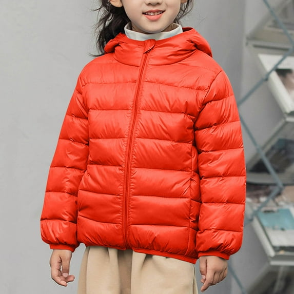 Kids Boy Girl Winter Hooded Puffer Jackets Coats Light Weight Padded Outerwear Reversible Jacket Weather Resistant Quilted Down Coat for Boys and Girls
