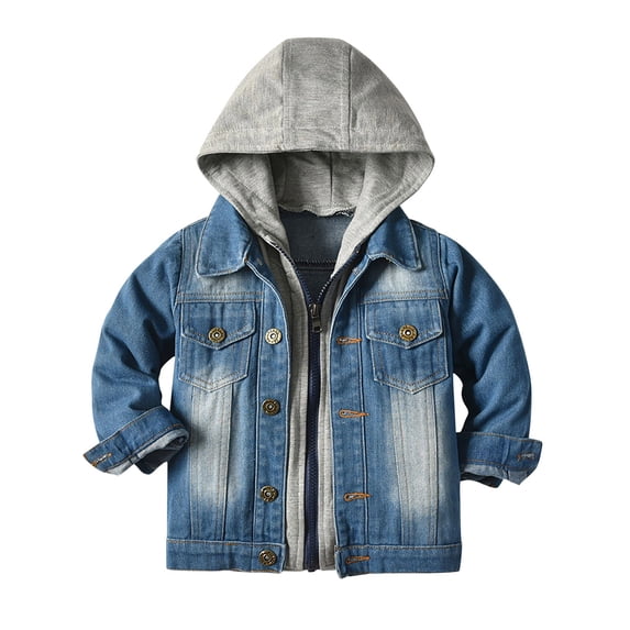 Kids Boy Girls Denim Jacket Button Down Basic Distressed Ripped Full Zip Hoodie Jeans Coat Kid Cowboy Outwear