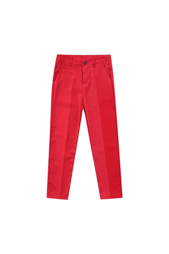 Kids Boy Girls School Uniform Pants Stretch Cotton Chino Navy Khaki Trousers Red 11-12 Years