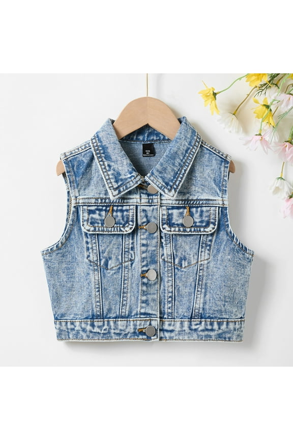 Kids Boy Jean Jacket Button Down Denim Jacket Vest Casual Basic Sleeveless Outwear Kids Jean Jacket Girls 8-9 Years