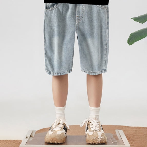 Kids Boy Jean Shorts Classic Wide Leg Jorts with Pockets Boy Shorts Size 8-10 Years