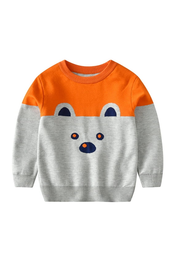 Kids Boy Knitted Warm Sweater Cute Graphic Print Sweaters Ribbed Round Neck Pullover Tops Toddler Boy Fall Classic Fit