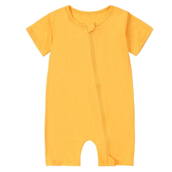 Kids Boy Onesie, Yellow Unisex Zip Up Romper | Soft Stretchy Short Sleeve Romper with Two-Way Zipper for Easy Diaper Changes 0-24 Months,Size 0 Months