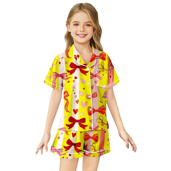 Kids Boy Pajamas Set Bow Print Button Down Sleepwear Set Sleepwear Loungewear Set Toddler Boy Pajamas 4-5 Years Kids Clothes