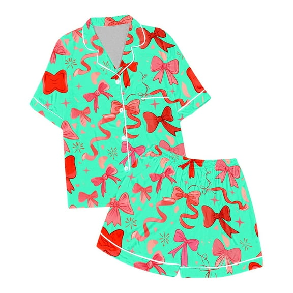 Kids Boy Pajamas Set Bow Print Girls Button Down Pajamas Set Kids Pajamas Nightgown Girls Christmas Pajamas 4-5 Years Kids Clothes