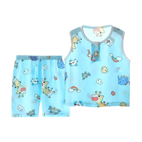 Kids Boy Pajamas Set Cartoon Crew Neck Tee Shorts 2-3 Years 3-4 Years 4-5 Years Breathable Natural Cotton Adjustable Waist Beach Vacation Super Soft (7-8 Years,Mint Green)