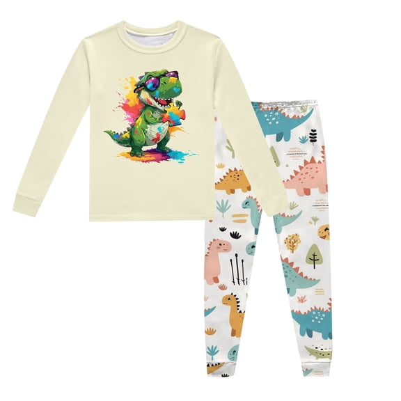 Kids Boy Pajamas Set Dinosaur Pjs Nightgown and Long Pants 2 Piece Set Summer Kid Sleepwear Kid Sleepwear Size 6T Kids Clothes