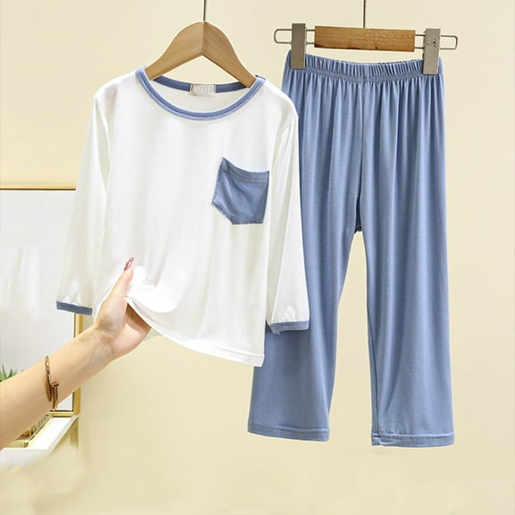 Kids Boy Pajamas Set Soft Pullover Crewneck Soft Toddler Girl Sleepwear Preppy Pajamas for Girls 6-7 Years Kids Clothes